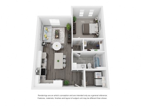 Floor plan for 1 bed, 1 bath, 789 sqft